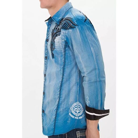 Roar By Buckle SZ XL Men’s Commander Vintage Blue Wash Shirt - Picture 12 of 12